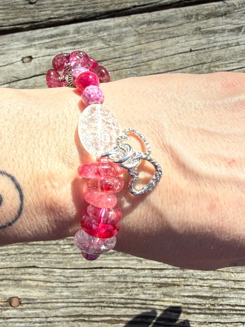 Handcrafted Pink Beaded Charm Bracelet